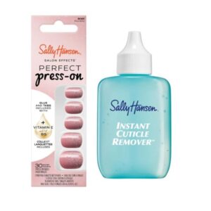 Sally Hansen Instant Cuticle Remover & Salon Effects Miss Bliss Press On Nails Kit – Ultra Fast 15 Second Gel Formula with Aloe & 30 Designs with Nail Glue
