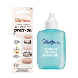 Sally Hansen Instant Cuticle Remover & Salon Effects Going Wild Press On Nails Kit – 15 Second Cuticle Gel with Aloe & 30 Nail Designs with Nail Glue