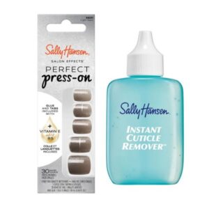 Sally Hansen Instant Cuticle Remover & Salon Effects Light Years Press On Nails Kit – 15 Second Cuticle Gel with Aloe & 30 Nail Designs with Nail Glue