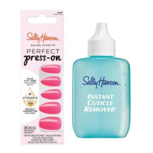 Sally Hansen Instant Cuticle Remover & I Heart You Press On Nails Kit – 15 Second Gel Formula with Aloe