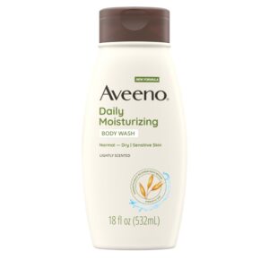 Aveeno Daily Moisturizing Body Wash for Dry & Sensitive Skin + Prebiotic Oat, Oat Body Wash & Gently Cleanses, Nourishes & Feels Hydrating on Dry Skin, Gentle & Light Fragrance, 18 fl oz