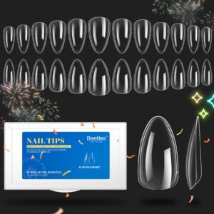 Beetles Gel Nail Tips Soft Nail Extension Set 504Pcs 12 Sizes Pre-Shape Clear Short Almond Nail Tips Press on Soft Gel Tips for Full Cover Soak off False Nails for Nail Art DIY Home Manicure
