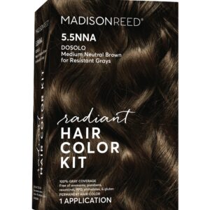 Madison Reed Radiant Hair Color Kit, Medium Neutral Brown for 100% Gray Coverage of Resistant Gray Hair, Ammonia-Free, 5.5NNA Dosolo Brown, Permanent Hair Dye, Pack of 1