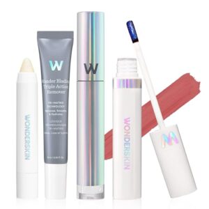 Wonderskin Wonder Blading Lip Stain Super Set – Long Lasting Nude Tint With Clear Top Gloss, Lip Exfoliator Scrub & Makeup Remover (Whimsical)