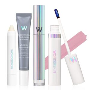 Wonderskin Wonder Blading Lip Stain Super Set – Long Lasting Pink Tint With Clear Top Gloss, Lip Exfoliator Scrub & Makeup Remover (Beautiful)