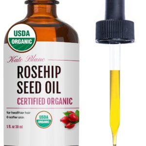 Kate Blanc Cosmetics Rosehip Oil for Face & Skin (1oz, Organic, Pure, Cold Pressed) Rosehip Seed Face Oil for Facial & Gua Sha Massage