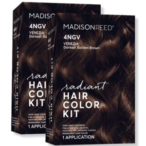 Madison Reed Radiant Hair Color Kit, Darkest Golden Brown for 100% Gray Coverage, Ammonia-Free, 4NGV Venezia Brown, Permanent Hair Dye, Pack of 2
