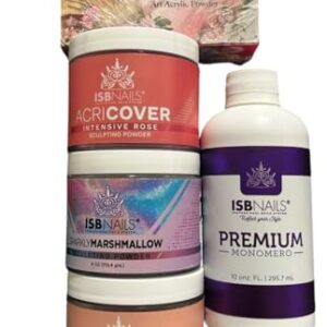 Acrylic Powder Nails Acricover collection Pastel by ISB NAILS 3 intensive Rose>Marshmallow>baby pink 4 onz each +1 Monomero Premium 10 onz +1 set acrylic Powder collection Pastel 6 piece 1/4 onz each