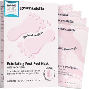grace & stella Award-Winning Foot Peeling Mask – Foot Peel Masks with Aloe Vera- Moisturizing Foot Masks That Remove Dead Skin, Exfoliating Foot Mask for Dry Cracked Feet (4 Pairs, Unscented)