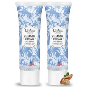 LilyAna Naturals Retinol Cream – Anti-Aging Moisturizer for Face & Neck, Made in USA, Wrinkle Reduction – 1.7oz, 2 Pack