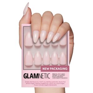 Glamnetic Press On Nails – Ballet Pink Solid Opaque Light Blush Pink Short Almond False Nails, Reusable Stick On Fake Nails with Glue | Salon Quality | 15 Sizes – 30 Nail Kit