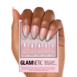 Glamnetic Press On Nails – Winter Storm | Semi-Transparent Short Almond Nails, Reusable | 15 Sizes – 30 Nail Kit