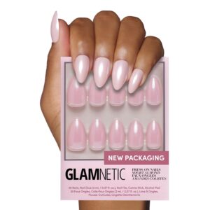 Glamnetic Press On Nails – First Kiss | Short Almond Neutral Pink Nails with a Glaze Finish | 15 Sizes – 30 Nail Kit with Glue
