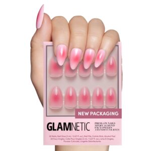 Glamnetic Press On Nails – Blushing Aura | Short Almond Trendy Pink with Ombre Center Nails in a Glossy Finish | 15 Sizes – 30 Nail Kit with Glue