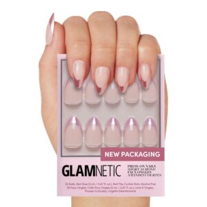 Glamnetic Press On Nails – Rock Candy | Trendy Short Almond Nails with Metallic Chrome Pink French Tips | 15 Sizes – 30 Nail Kit with Glue