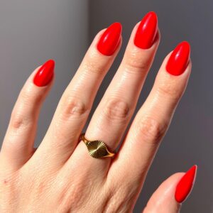 Glamnetic Press On Nails – Fiery Red | Opaque Bright Red Short Almond Fake Nails, Reusable | 15 Sizes – 30 Nail Kit