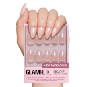 Glamnetic Press On Nails – Los Angeles | Solid Opaque Blush Nude Pink Short Almond Nails in Glazed Finish, Reusable | 15 Sizes – 30 Nail Kit