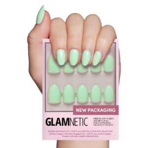 Glamnetic Press On Nails – Mint Green | Solid Opaque Pastel Green Short Oval Nails, Reusable | 15 Sizes – 30 Nail Kit