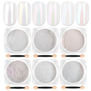 Aurora Chrome Nail Powder> 6 Colors Chrome Powder Nails> Iridescent Nail Powder for Women Girls> Mirror Effect Nail Pearl Powder> Glossy Shimmer Nail Powder Dip Kit for Starter Nails Art DIY