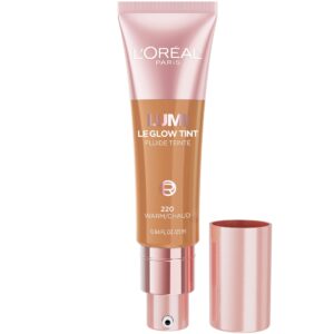 L’Oreal Paris Lumi Le Glow Skin Tint, Lightweight Water-Based Tinted Serum with Foundation-Like Coverage, Glow Illuminator, Warm 220, 0.85 Fl Oz