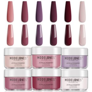 Modelones Acrylic Powder 6 Colors Nude Acrylic Nail Powder Kit Peach Pink Skin Tone Burgundy 3D Acrylic Nail Art French Nail Extension Nail Carving> No Nail Lamp Needed (C4-Burgundy Bliss)