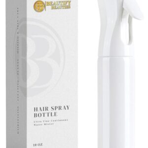 BeautifyBeauties Hair Spray Bottle – Ultra Fine Continuous Water Mister for Hairstyling, Cleaning, Plants, Misting & Skin Care (White, 10.1 Ounces)