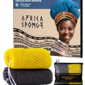 African Net Sponge Authentic – 2 Pieces Exfoliating Body Scrubber Bath Sponge York&Slate – Back Scrubber Washcloth for Shower – Real African Scrub Exfoliator Body Care Bathing Accessorie