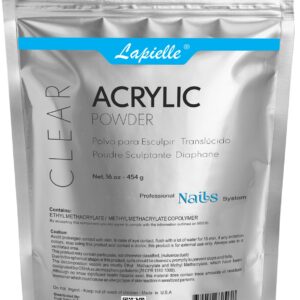 Lapielle Professional Acrylic Powder for Nail Art. Long-lasting> Large capacity and quick dry. Quality Salon Manicure Nail extension (16oz – 1lb – 454g) CLEAR