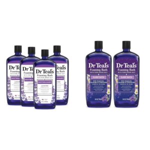 Dr Teal’s Foaming Bath Bundle with Pure Epsom Salt, Soothe & Sleep with Lavender, 34 fl oz (Pack of 4) and Sleep Blend with Melatonin, Lavender & Chamomile, 34 fl oz (Pack of 2)