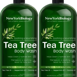 New York Biology Tea Tree Body Wash for Men and Women – Moisturizing Body Wash Helps Soothe Itchy Skin, Jock Itch, Athletes Foot, Nail Fungus, Eczema, Body Odor and Ringworm – 16.9 Fl Oz – Pack of 2
