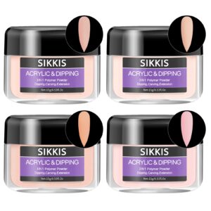Sikkis Acrylic Powder Set – 4 Colors Acrylic Nail Powder Professional Acrylic Nail Powder Polymer Nude Pink Nail Powder for Acrylic Nail Extension Carving Nails