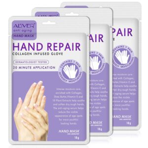 Moisturizing Gloves Hand Mask Gloves Overnight Bedtime 3 Pack> Natural Therapy Collagen Spa Treatment Gloves for Dry Sensitive Irritated Skin>Suit for Men & Women