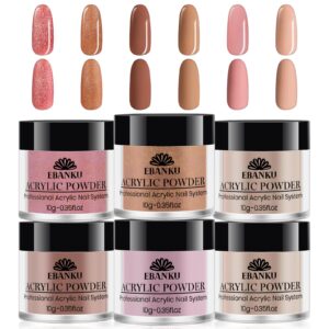 EBANKU 6 Colors Acrylic Powder> Nude Acrylic Nail Powder Glitter Brown Acrylic Powder for Nail Acrylic French Extension 3D Nail Carving> Long-Lasting> No Nail Lamp Needed> 6 * 10g/0.35oz