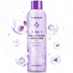 Glamonade Acetone Nail Polish Remover: Professional Soak off Gel Nail Polish Remover Enriched with Natural Grape Seed Oil 8 Fl Oz for Acrylic Nail Glue Dip Powder for Home Salon