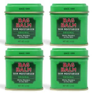 Bag Balm Vermont’s Original Ointment, 1 Ounce Tin (Pack of 4), Moisturizing Ointment for Dry Skin that can Crack Split or Chafe on Hands Feet Elbows Knees Shoulders and More