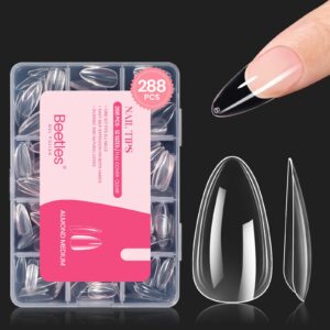 Beetles Medium Almond Gel Nail Tips, 288Pcs Pre-Shaped Clear Full Cover for Gel Polish, DIY Salon