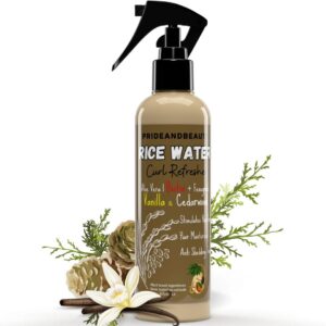 Rice Water For Hair Growth – Hair & Scalp Treatment, Rosemary Water Spray For Hair Growth, Infused with Biotin, Vegan Non-Greasy Spray Naturally Thicker hair. (Vanilla + Cedarwood, 8 OUNCES)