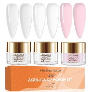 Lavender Violets Acrylic Powder Kit> Clear White Pink Cover Powder 0.5 oz/bot.Large Capacity Set for Acrylic Nail Extension Carving Dipping Manicure B03