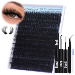 Geeneiya 14-24mm Lash Extension Kit Long Cluster Lashes Volume D Curvature Eyelash Extension Kit Wispy Individual Lashes with Lash Bond and Seal Glue, Lash Tweezers for Beginners (100D, 280Pcs)