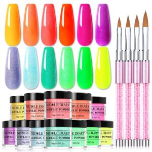 Bundle – NICOLE DIARY 12 Colors Acrylic Powder with 4 Size Nail Brushe Set for 3D Nail Carving> Extensions Manicure