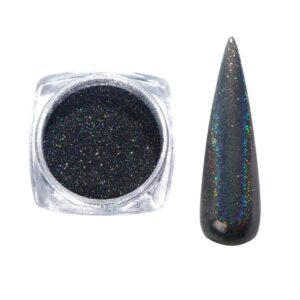 Magic Chrome Nail Powder> Laser Mirror Effect Powder for Gel Nail> Metallic Chrome Nail Fine Powder for Gel Polish> Pearly Glitter Pigment Nail Powder for DIY Nail Art Decoration> 1 g (Black> L)