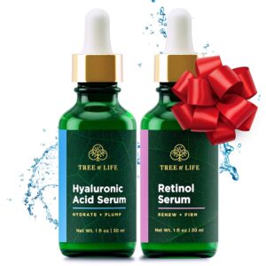 Tree of Life Beauty Facial Skin Care Set, Brightening, Firming, Hydrating, Dry Face, Dermatologist Tested – Retinol Serum and Hydrating Hyaluronic Acid – Skin Care Kit, 2 count of 1 Fl Oz