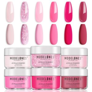Modelones Pink Acrylic Powder 6 Colors Acrylic Nail Powder Kit Neon Glitter Summer Acrylic Nail Powder Valentine’s Acrylic Cover Powder for Nail Art Extension No Nail Lamp Needed (A3-LoveStruck Blush)