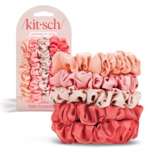 Kitsch Satin Scrunchies for Women – No Crease Hair Ties for Girls | Scrunchies For All Hair Types and Textures, Perfect for Day or Night – Assorted Cherry Blossom, 5pcs