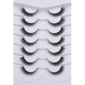 Pooplunch False Eyelashes Extension Volume Cat Eye Look Natural Wispy Lashes Fluffy Short 8D Fake Eyelashes Faux Mink Lashes 7 Pairs Pack