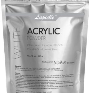 Lapielle Professional Acrylic Powder for Nail Art. Long-lasting> Large capacity and quick dry. Quality Salon Manicure Nail extension (16oz – 1lb – 454g) WHITE