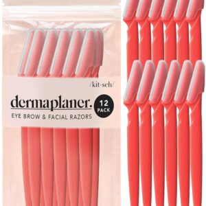 Kitsch Dermaplaning Tool – Face Razors for Women and Men, Eyebrow Trimmer and Face Shaver, Facial Hair Removal, Facial Razors for Women and Men, Dermaplane Razor – 12pc, Coral