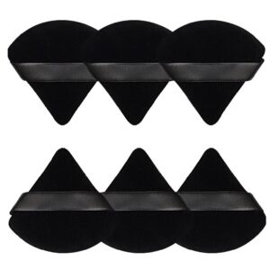 Pimoys 6 Pcs Powder Puff Face Soft Triangle Makeup Puff Velour Makeup Sponge Beauty Blender Mother’s Day Gifts for Loose Powder (Black)