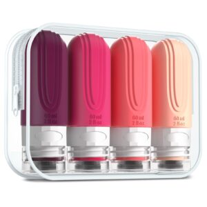 Mrsdry Travel Bottles for Toiletries, Tsa Approved 2oz Travel size Bottles, BPA Free Leak Proof Travel Toiletry Containers, Refillable Travel Accessories with Toiletry Bag for Shampoo Liquid (4 Pack)