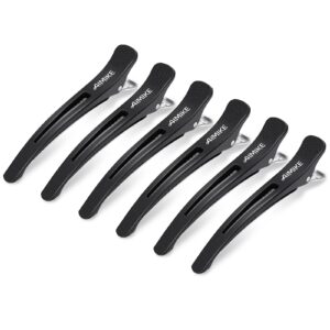 AIMIKE 6pcs Professional Hair Clips for Styling Sectioning, Non Slip No-Trace Duck Billed Hair Clips with Silicone Band, Salon and Home Hair Cutting Clips for Hairdresser, Women, Men – Black 4.3” Long